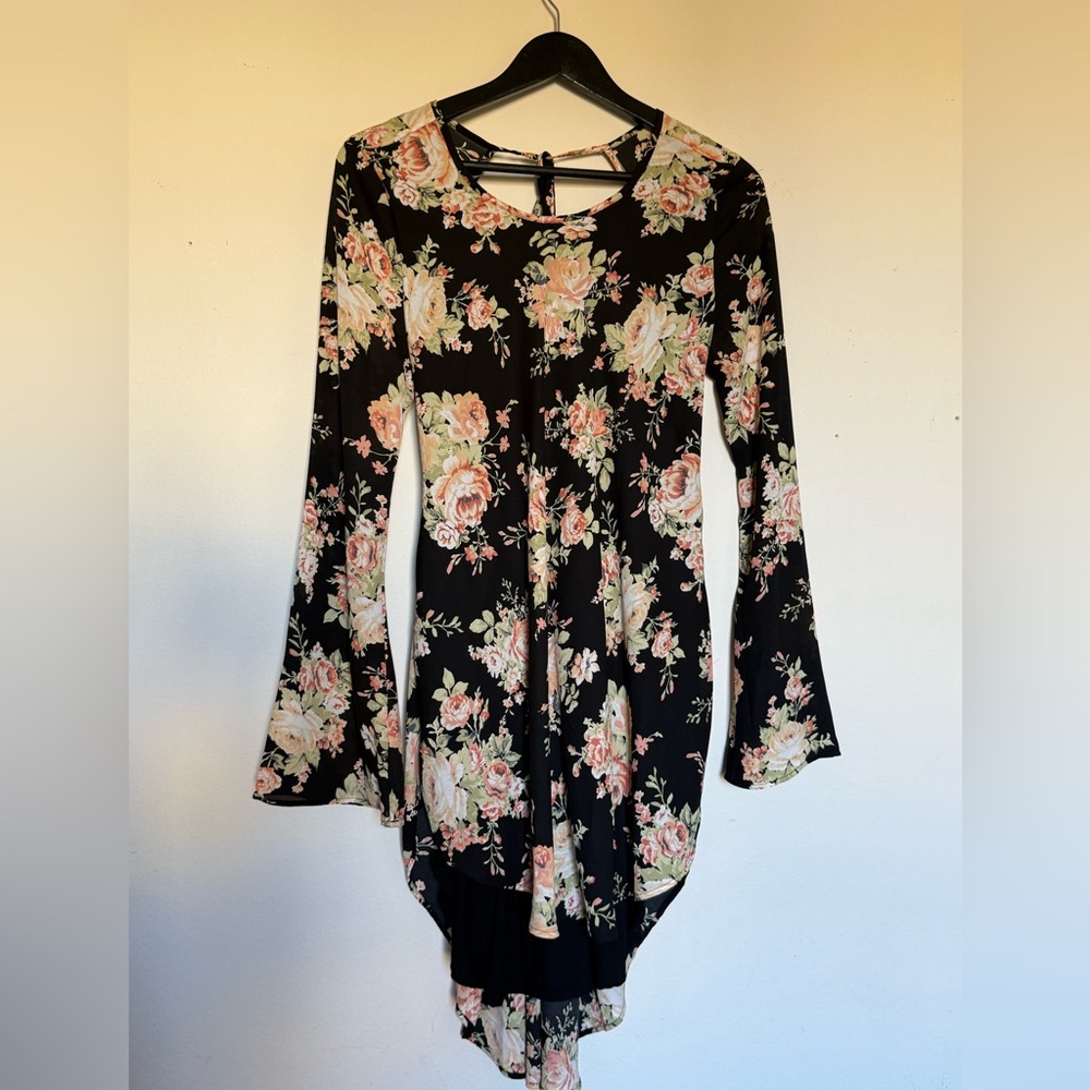 BNWT Free People women XS hi-low long sleeve open back floral dress